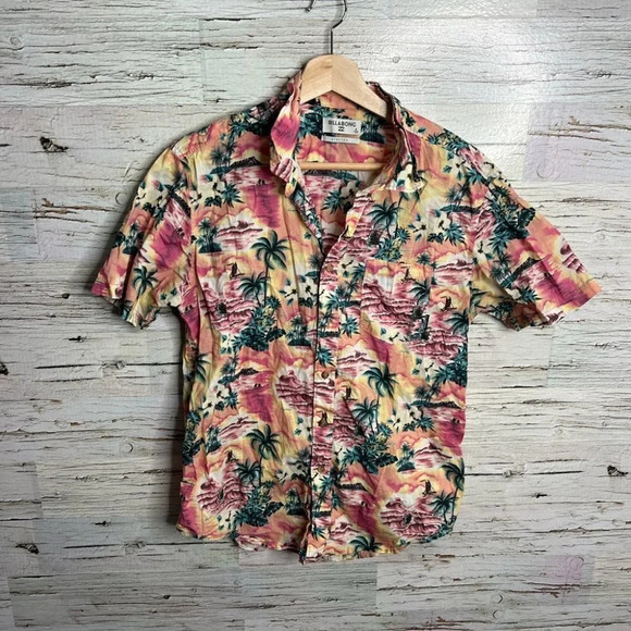 Billabong floral button down shirt men’s  tee size small pink - Picture 1 of 8